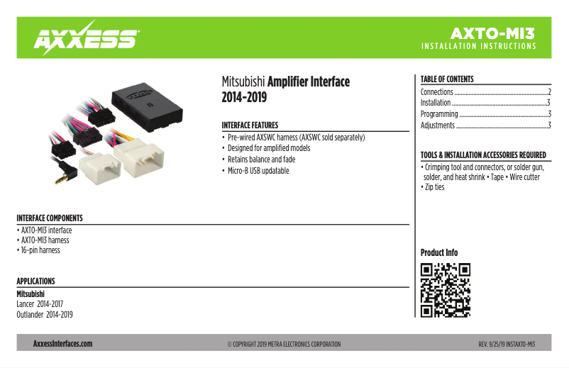 First page image of the manual for AXTO-MI3