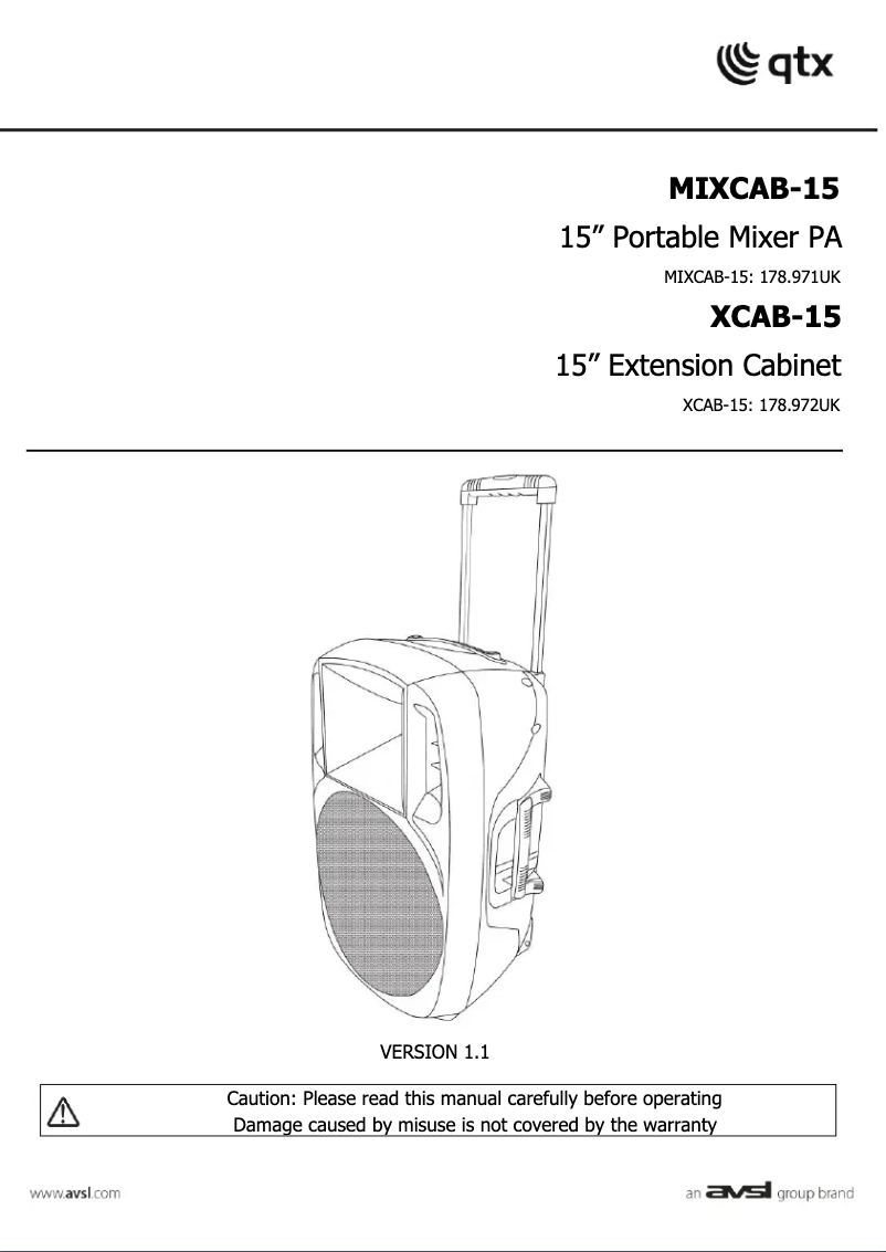 First page image of the manual for MIXCAB-15