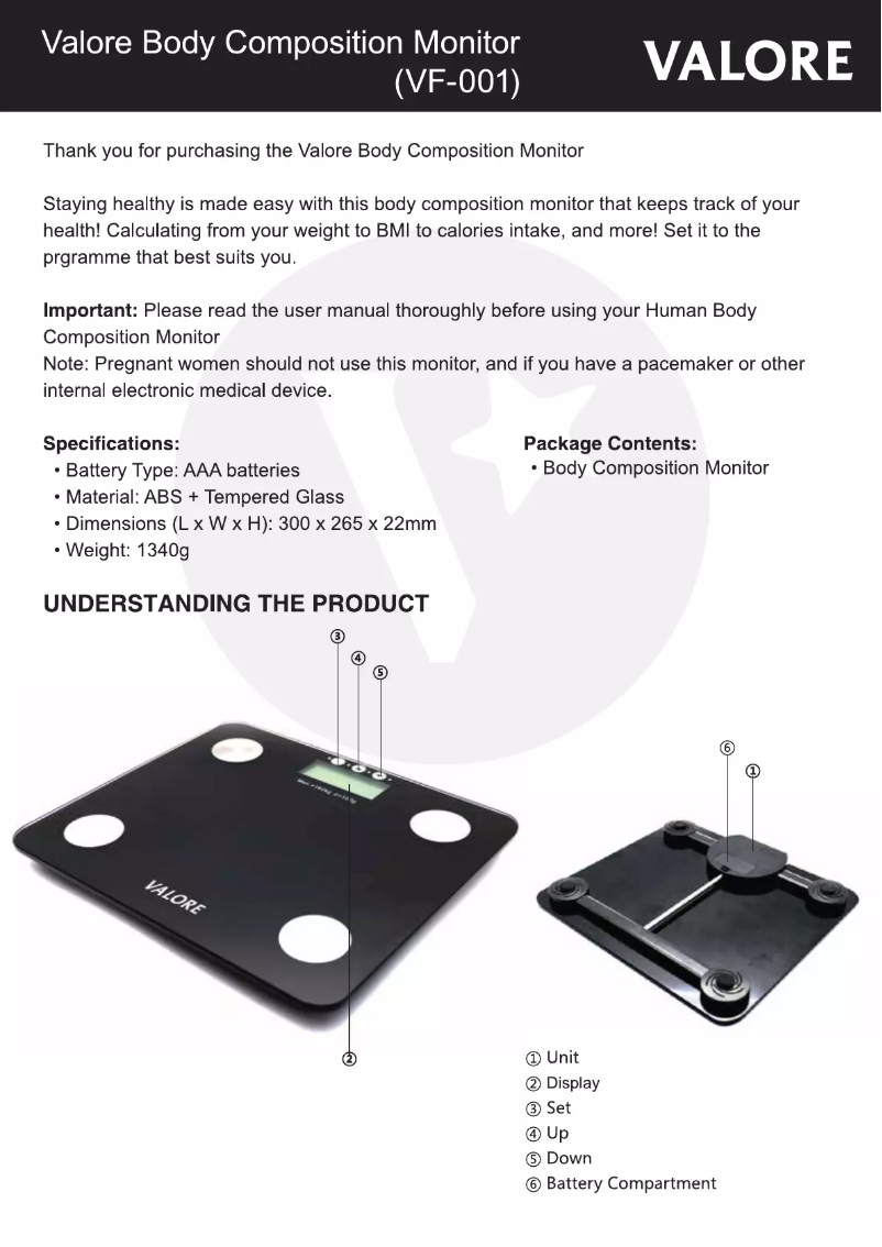 Page 1 of the manual User Manual Valore VF-001