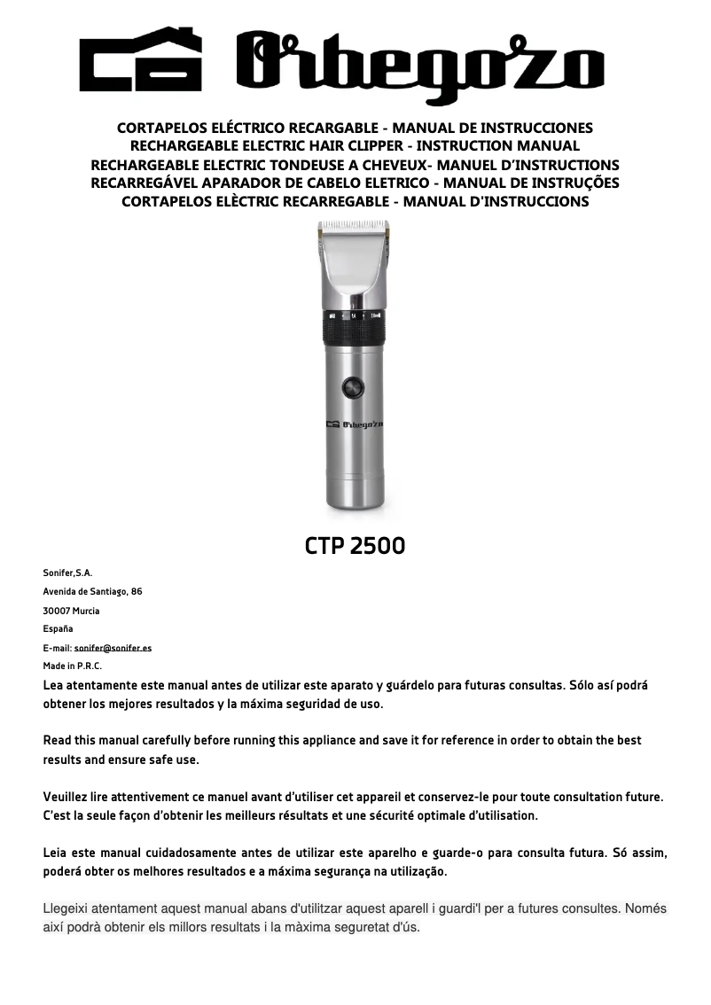 Page 1 of the manual User Manual Orbegozo CTP 2500