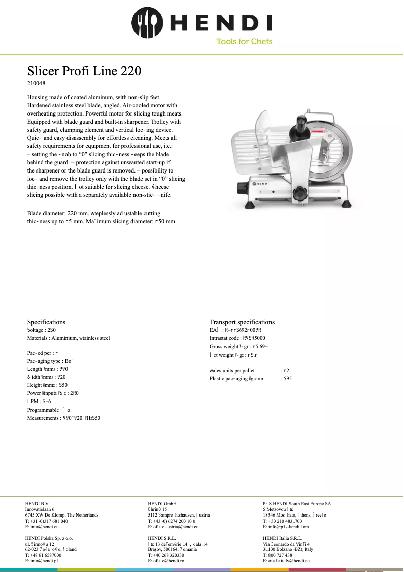 Page 1 of the manual Technical Sheet Hendi 210048