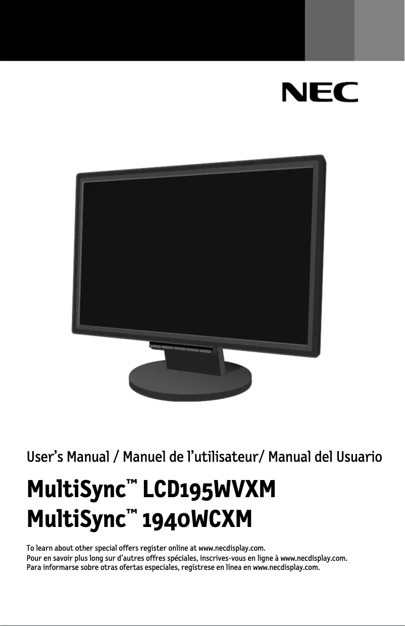 Page 1 of the manual User Manual NEC MultiSync 195WXM