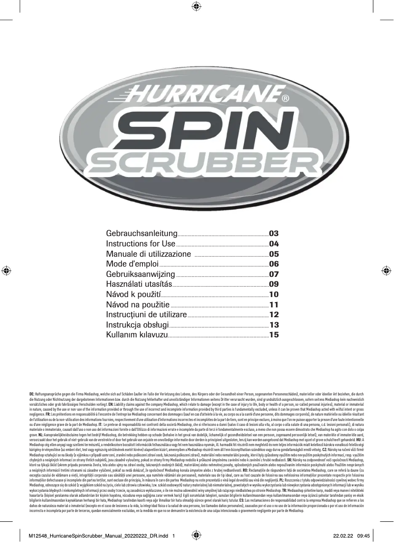 First page image of the manual for Spin Scrubber