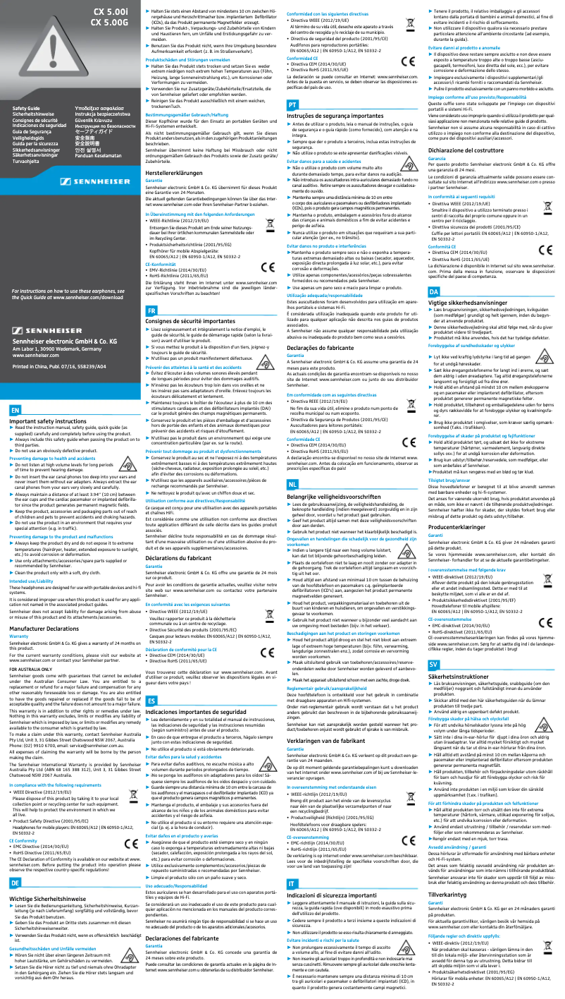 Page 1 of the manual Safety Instructions Sennheiser CX 5.00