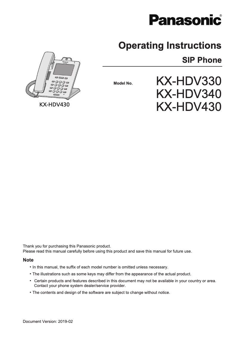 First page image of the manual for KX-HDV340