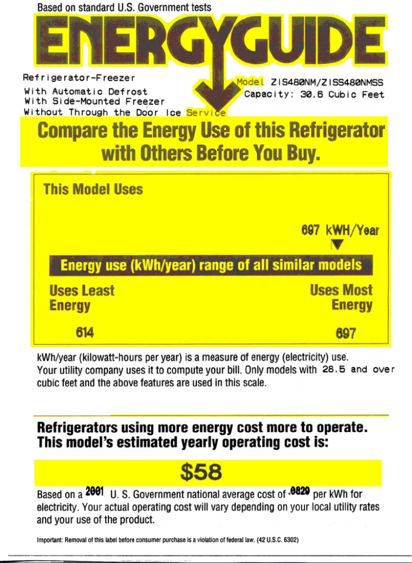 Page 1 of the manual Energy Label GE ZIS480NM