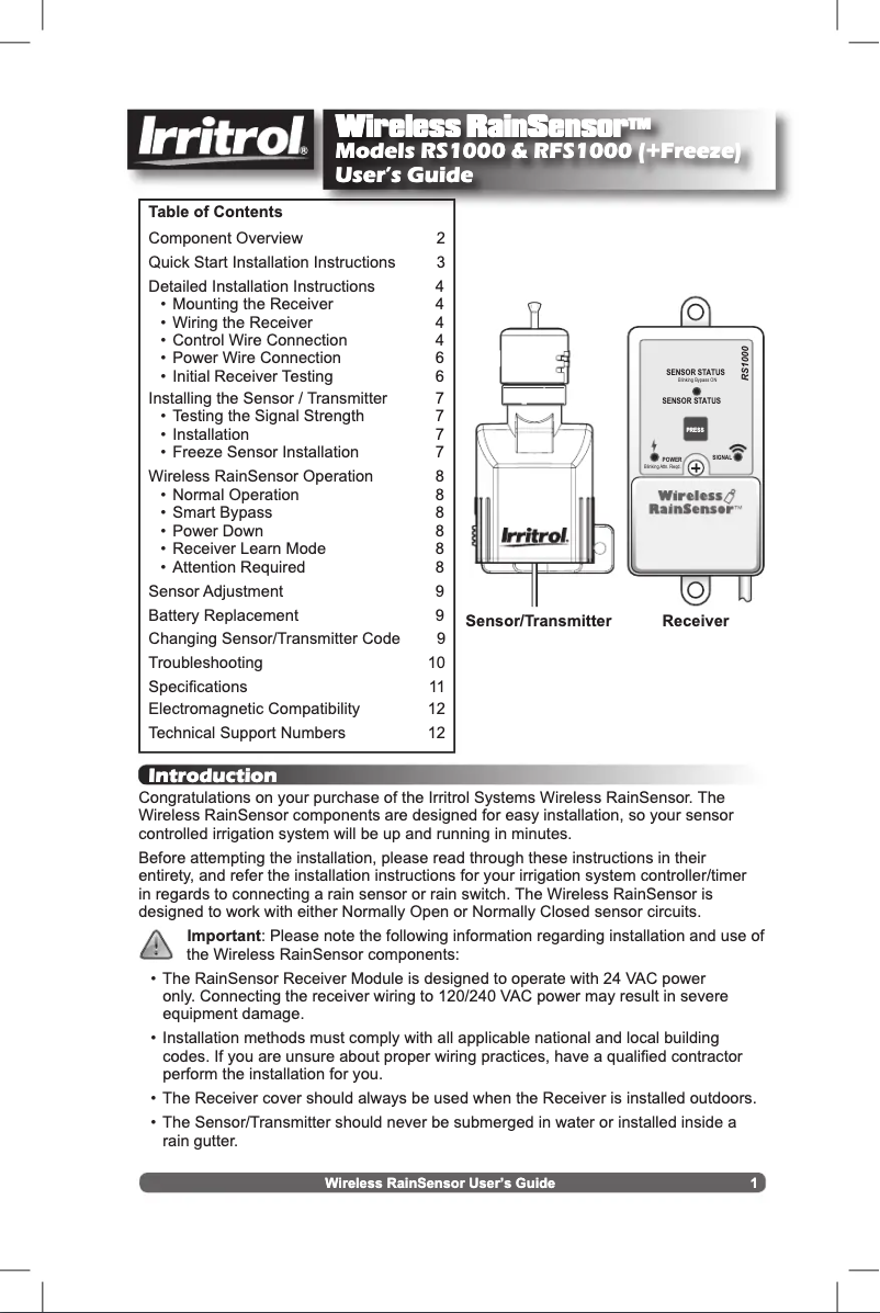 Page 1 of the manual User Manual Irritrol RS1000