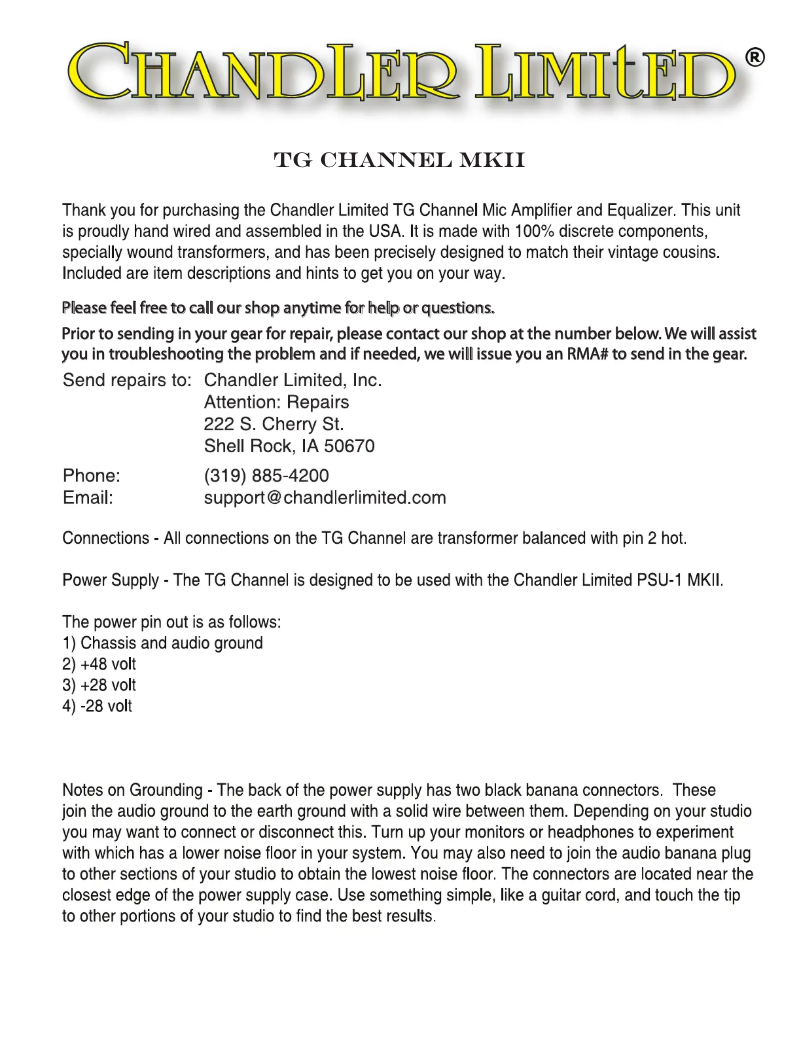 Page 1 of the manual User Manual Chandler TG Channel MKII