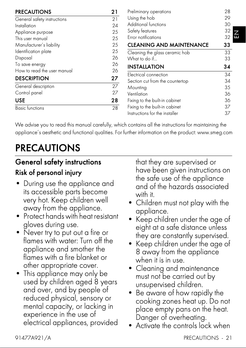 Page 1 of the manual User Manual Smeg SI4642B