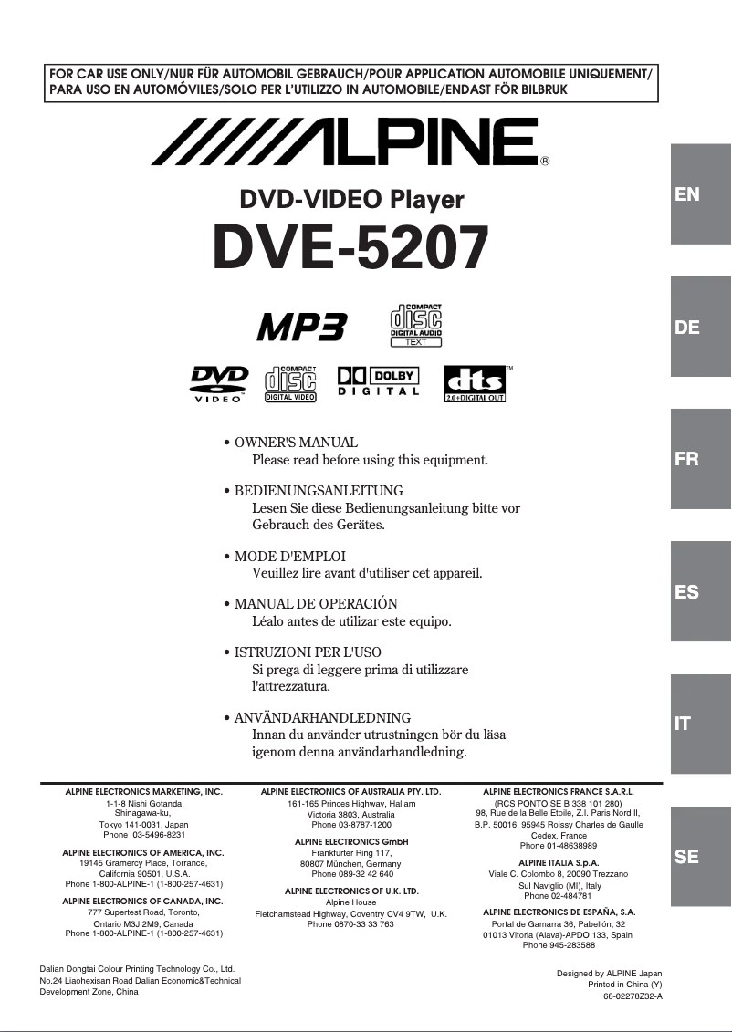 Page 1 of the manual User Manual Alpine DVE-5207