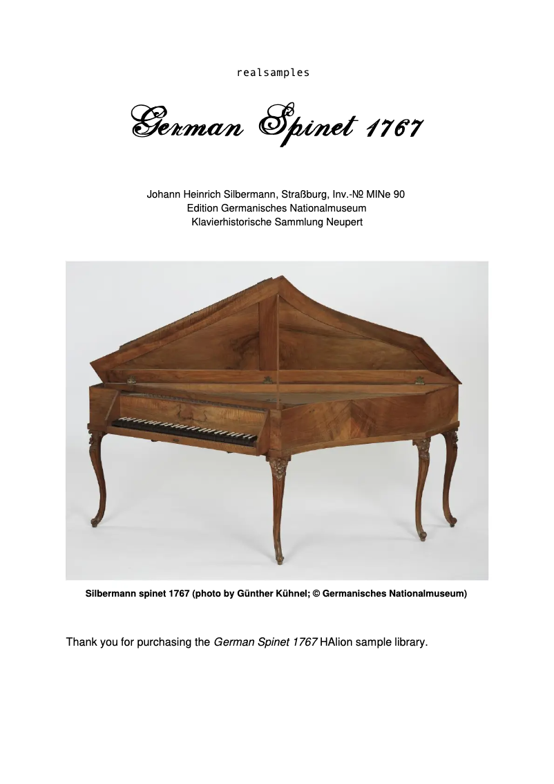 First page image of the manual for German Spinet 1767