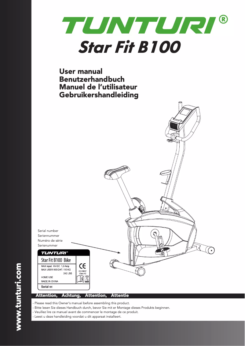 First page image of the manual for Star Fit B100