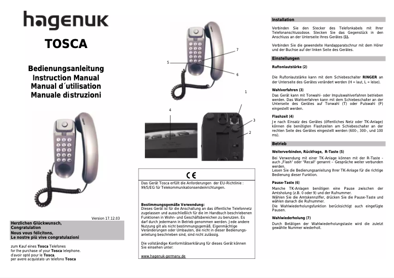 Page 1 of the manual User Manual Hagenuk Tosca