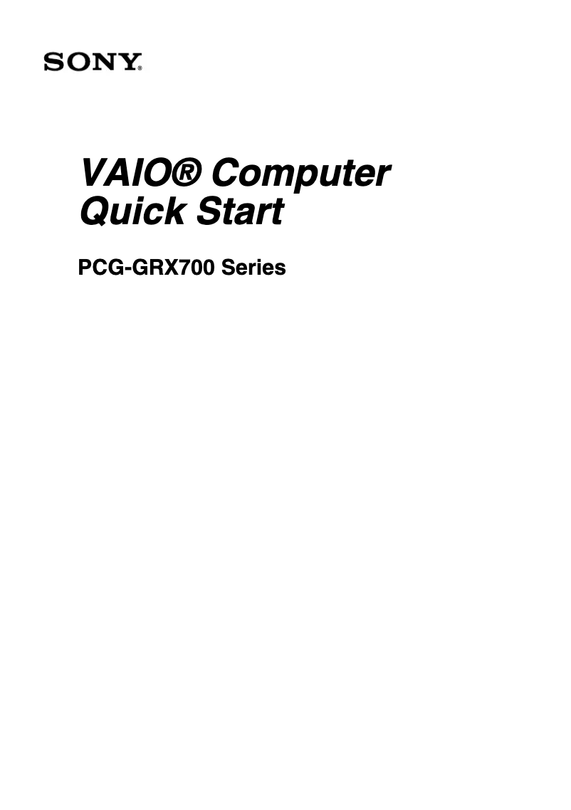 First page image of the manual for Vaio PCG-GRX770