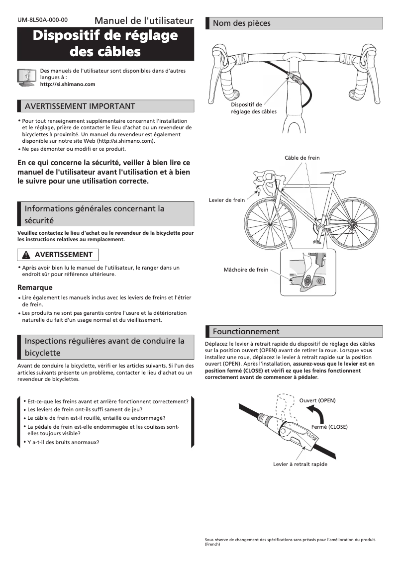 Page 1 of the manual User Manual Shimano SM-CB90