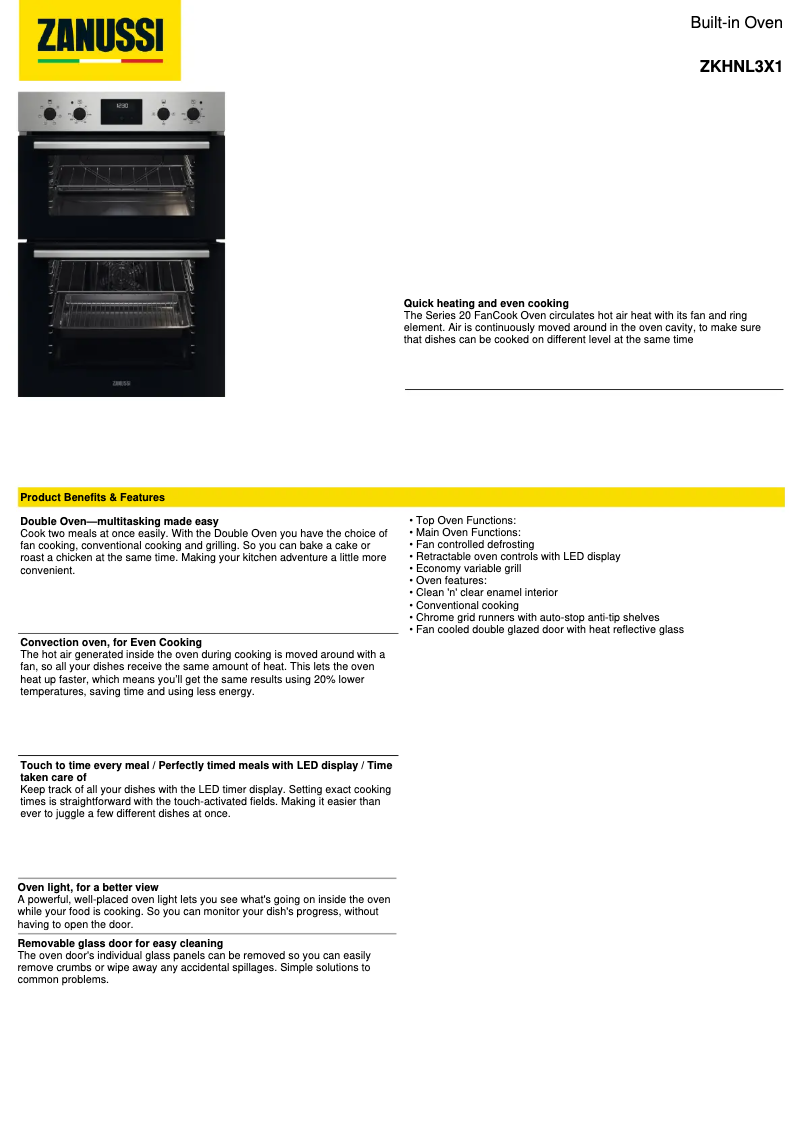 Page 1 of the manual Technical Sheet Zanussi ZKHNL3X1