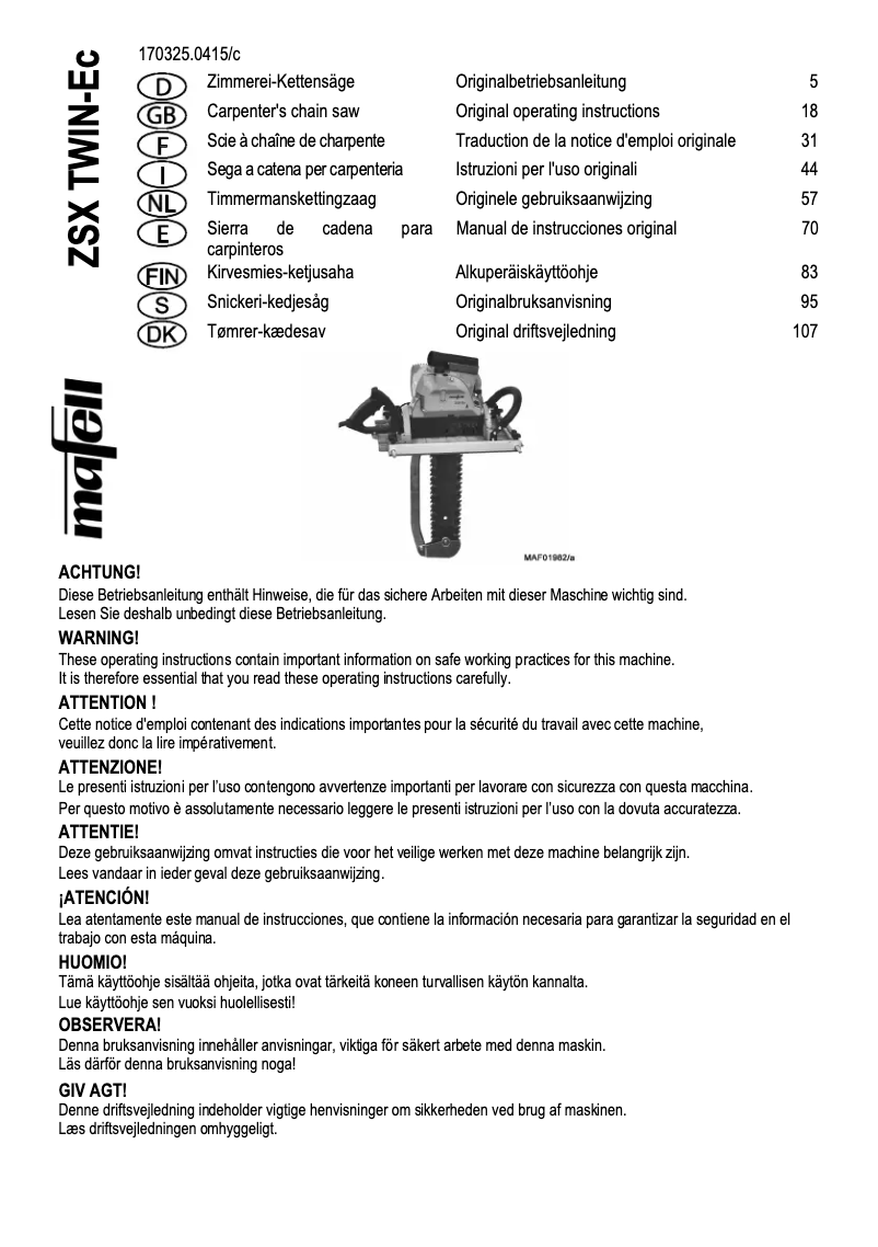 Page 1 of the manual User Manual Mafell ZSX-TWIN Ec