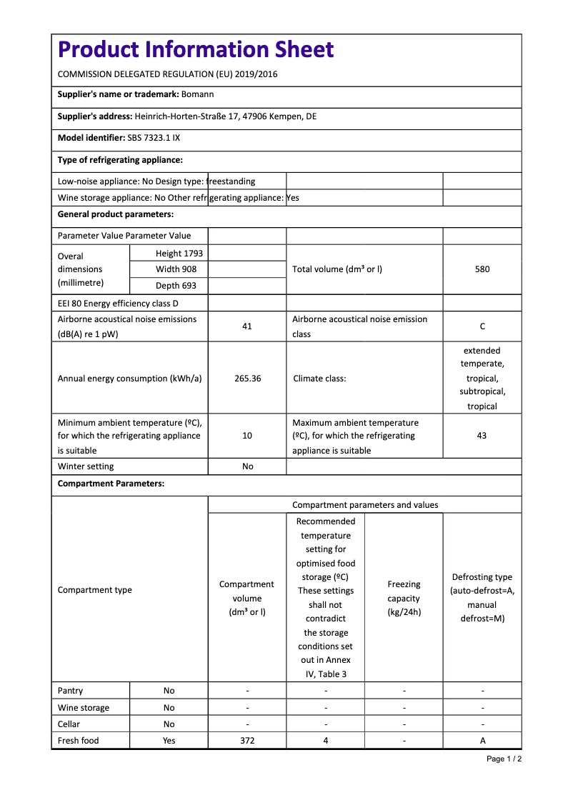 First page image of the manual for SBS 7323.1 IX