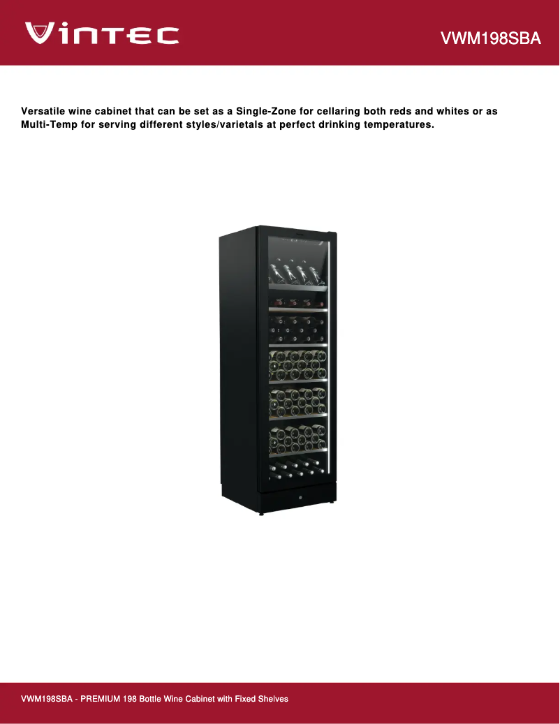 Page 1 of the manual Technical Sheet Vintec VWM198SBA