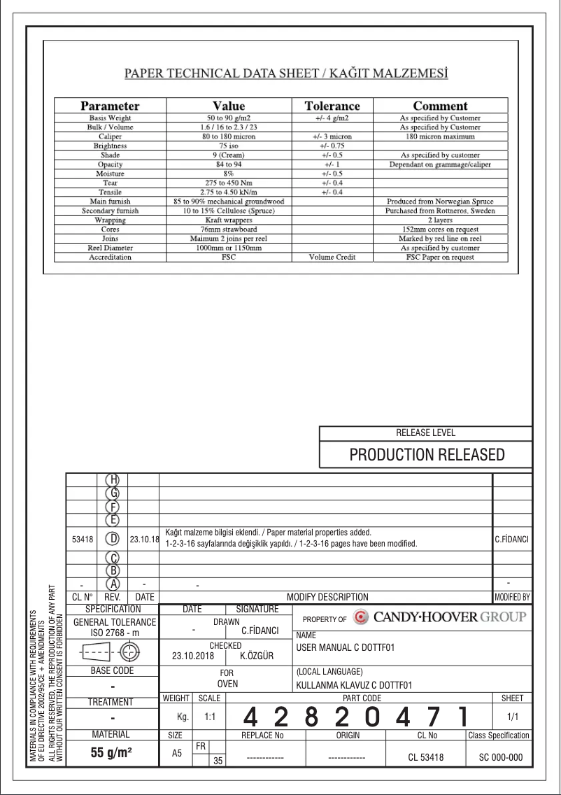 First page image of the manual for FCT9D815X