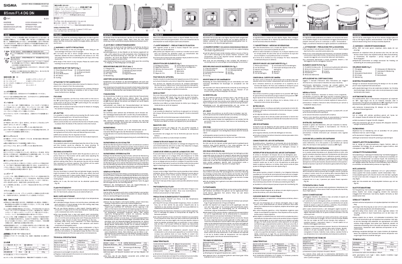 Page 1 of the manual User Manual Sigma 85mm F1.4 DG DN