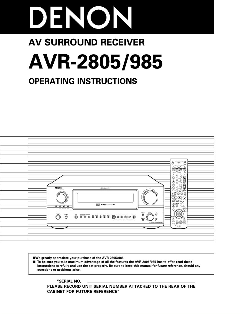 First page image of the manual for AVR-2805