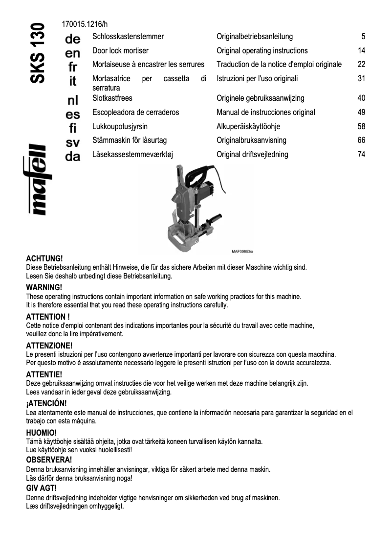 First page image of the manual for SKS 130