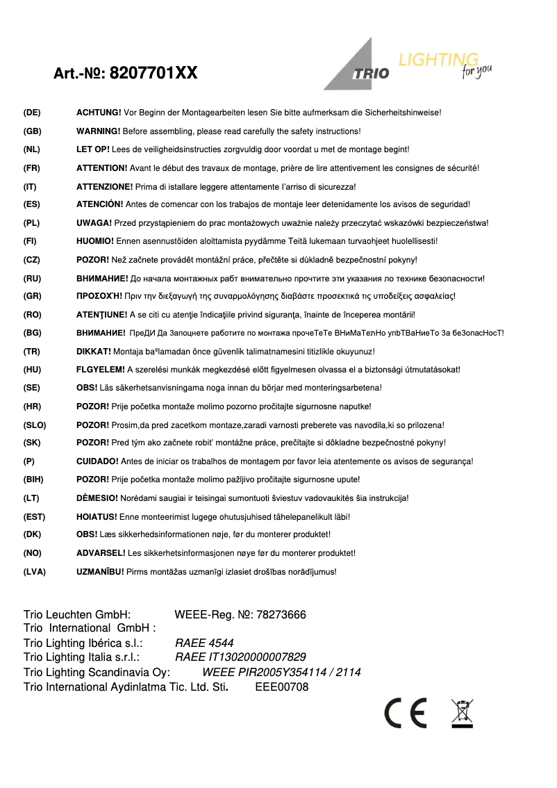 Page 1 of the manual User Manual Trio Lighting Ontario 820770179