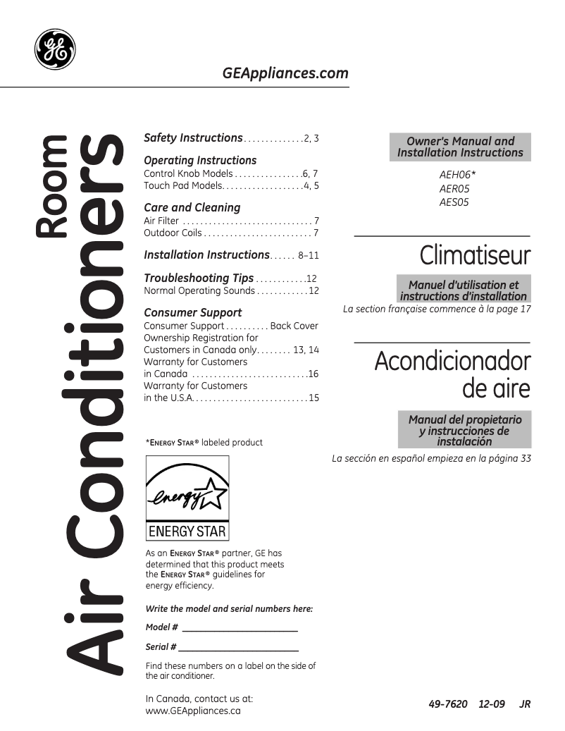 First page image of the manual for AES05LN