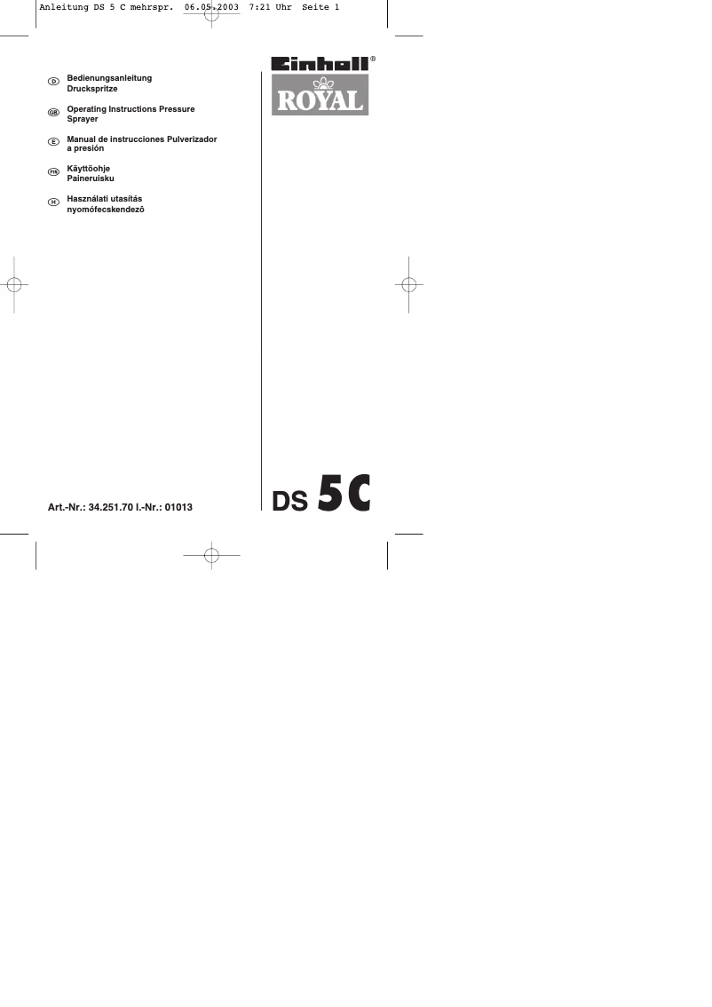 Page 1 of the manual User Manual Einhell Royal DS 5 C
