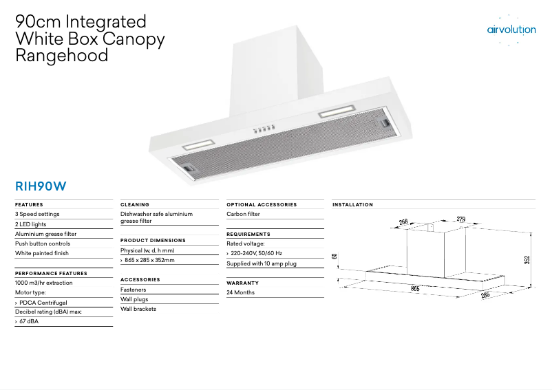 First page image of the manual for RIH90W