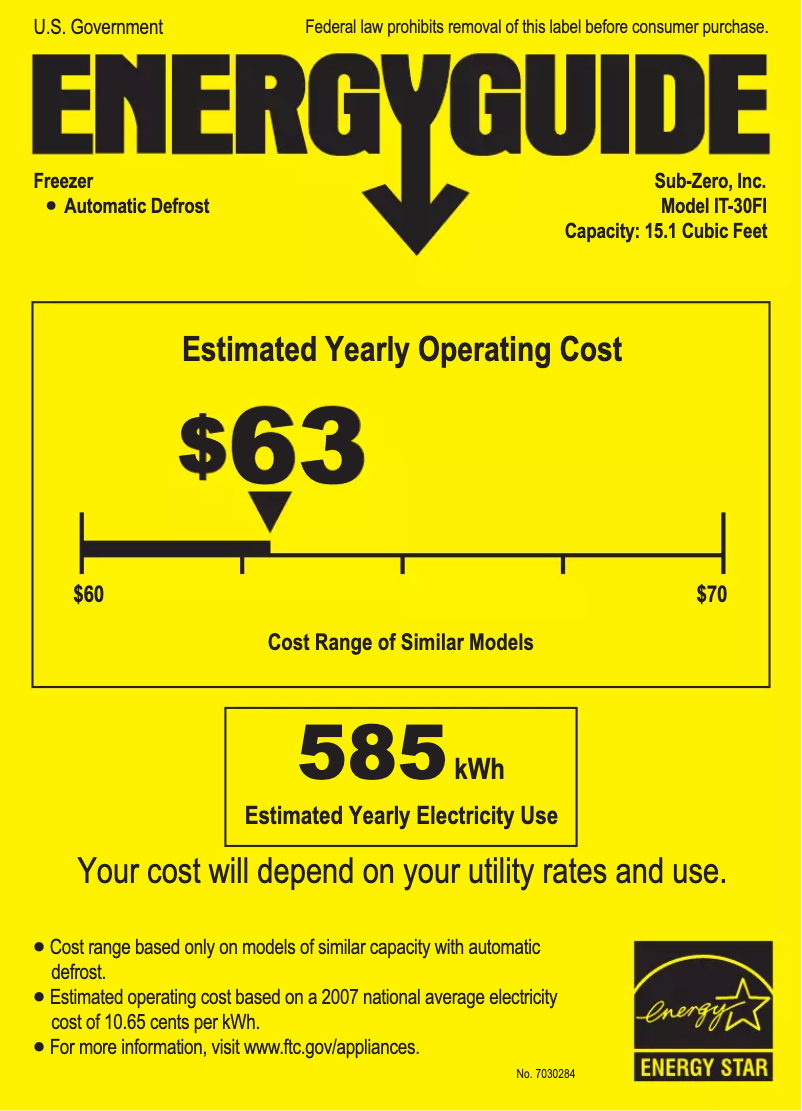 Page 1 of the manual Energy Label Sub-Zero IT-30FI-LH