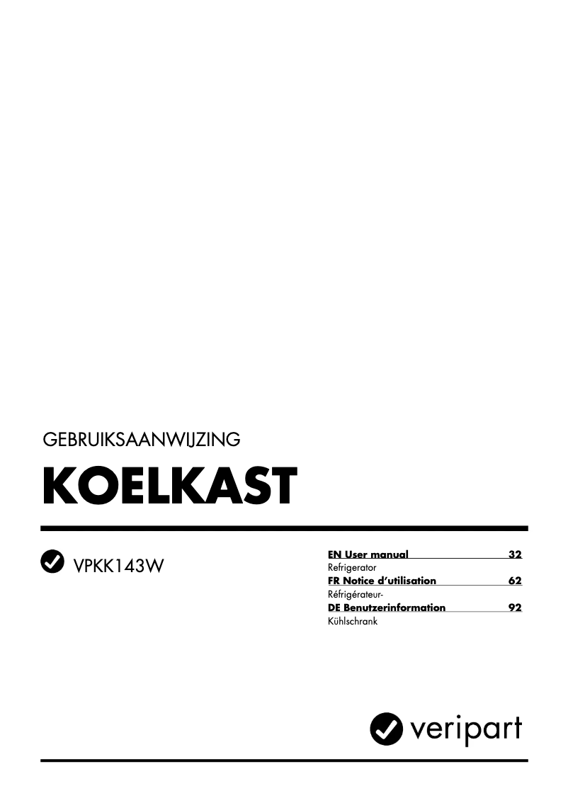 First page image of the manual for VPKK143W