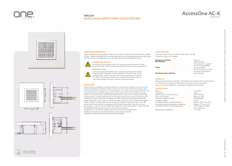 Page 1 of the manual User Manual ONE Smart Control Access AC-K