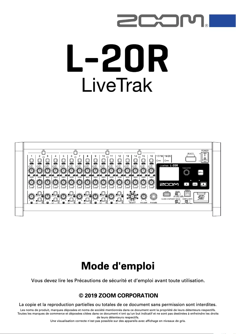 First page image of the manual for LiveTrak L-20R