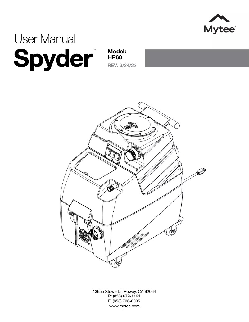 First page image of the manual for Spyder HP60