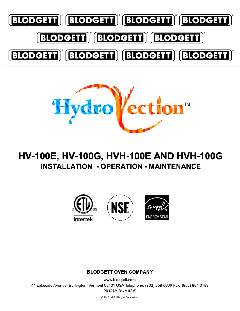 First page image of the manual for HydroVection HV-100G