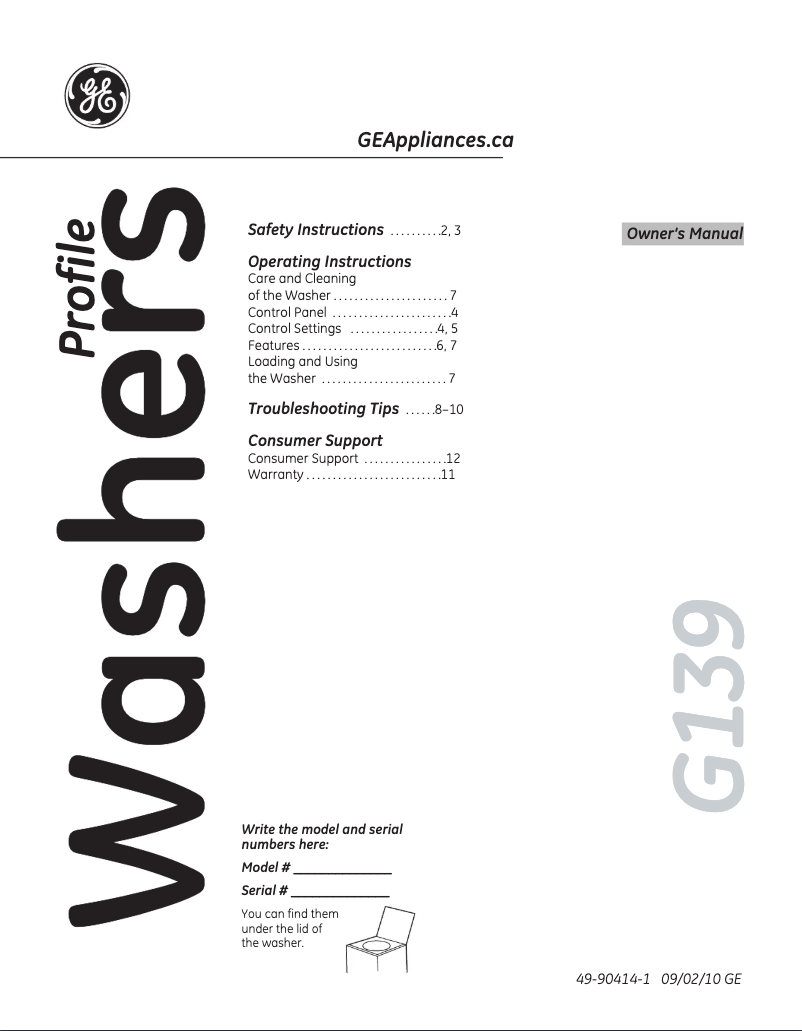 First page image of the manual for PTAN6250MWT
