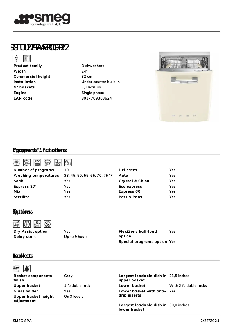 Page 1 of the manual Technical Sheet Smeg STU2FABCR2