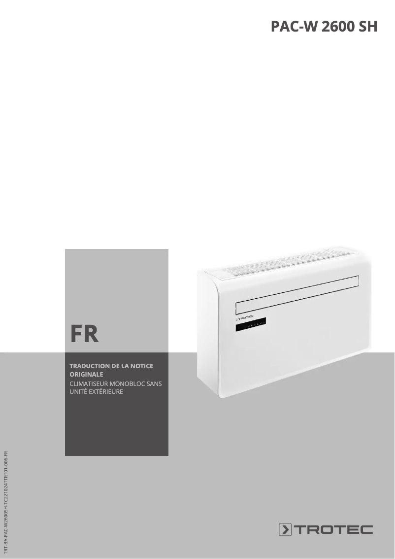 First page image of the manual for PAC-W 2600 SH