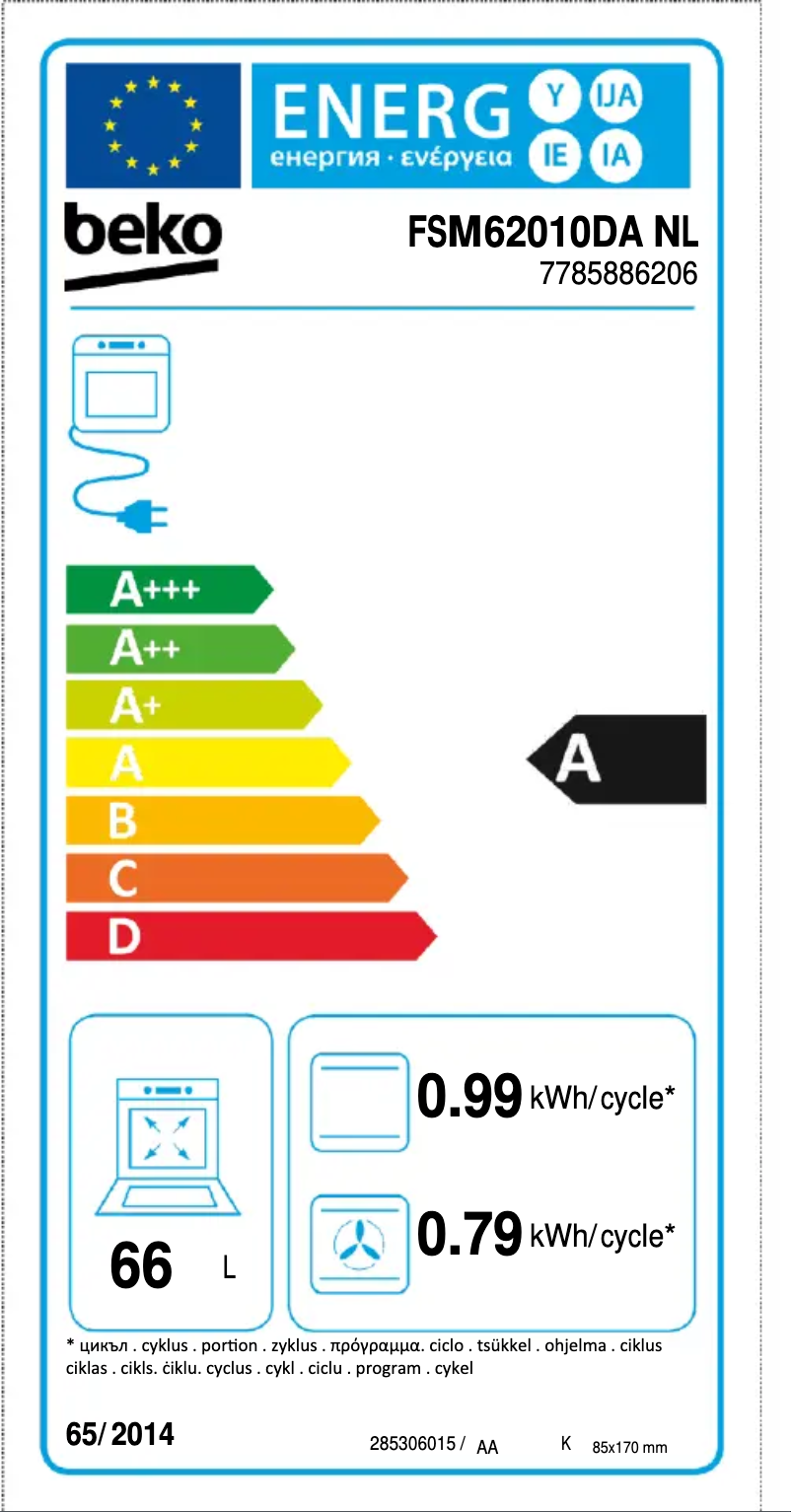 Page 1 of the manual Energy Label Beko FSM62010DANL