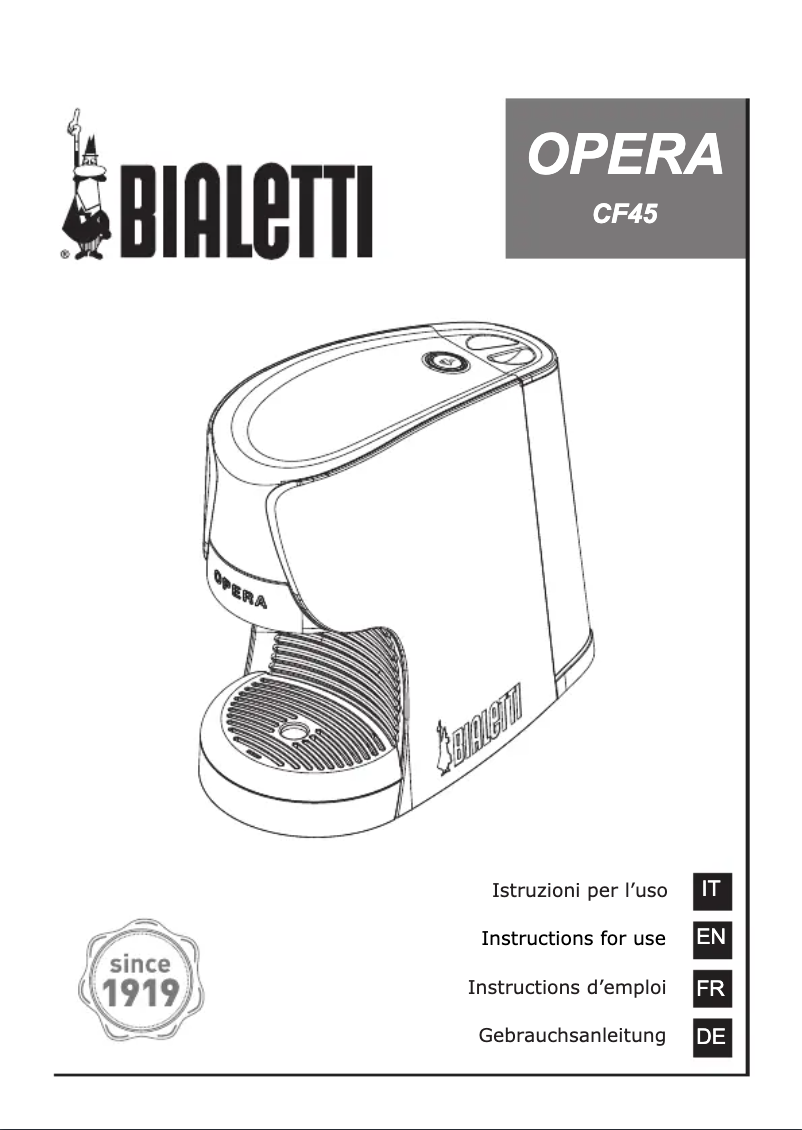 Page 1 of the manual User Manual Bialetti Opera CF45
