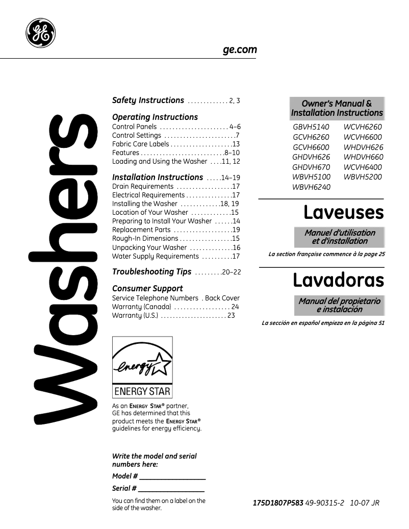 Page 1 of the manual Use and Maintenance Manual GE WBVH6240FGG