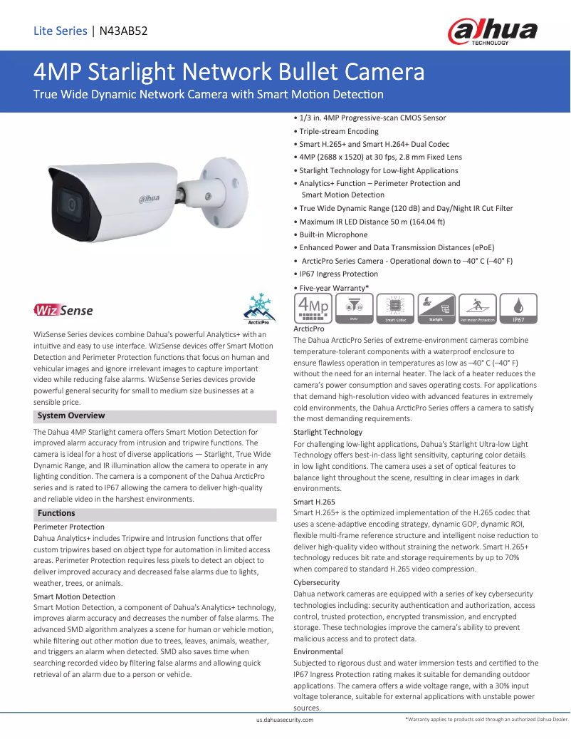 Page 1 of the manual Technical Sheet Dahua Technology N43AB52