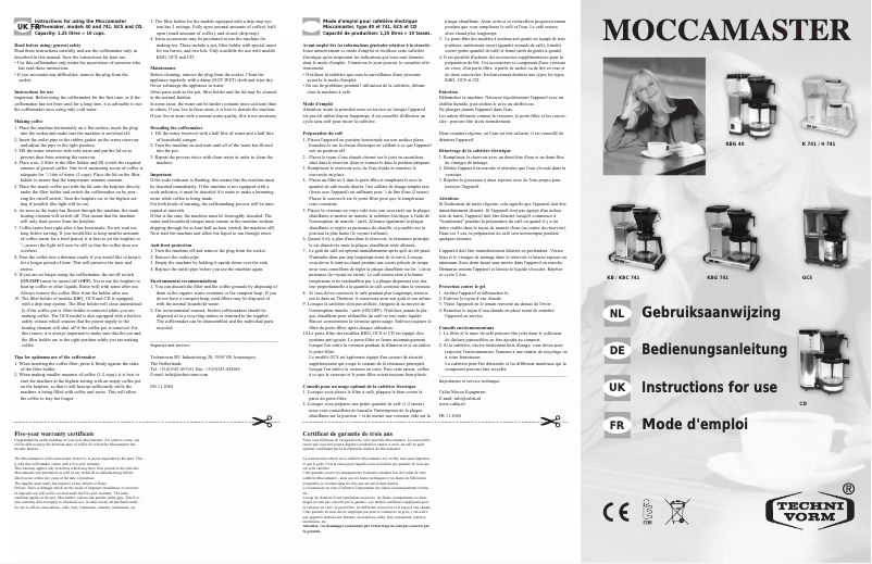First page image of the manual for Moccamaster KBG 741