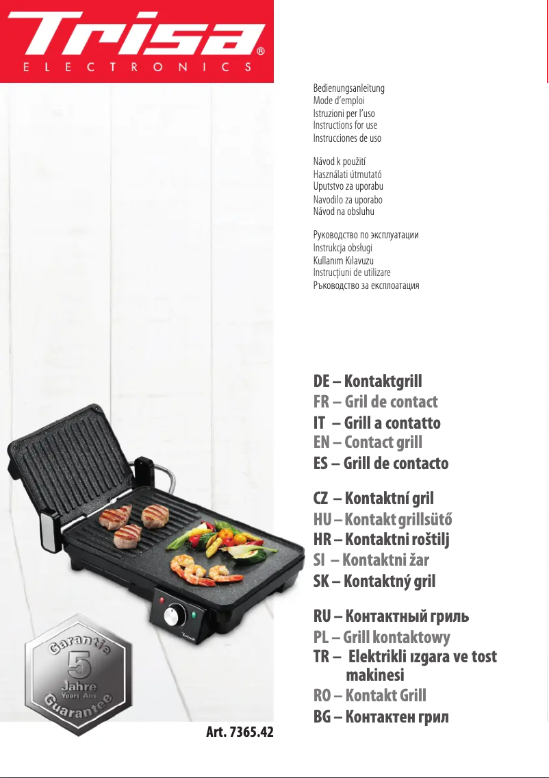 Page 1 of the manual User Manual Trisa Panini & Grill 7365.42