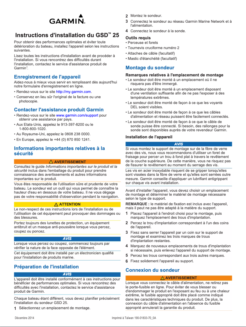 Page 1 of the manual Installation Guide Garmin GSD 25