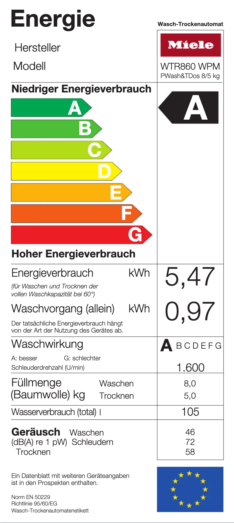 Page 1 of the manual Energy Label Miele WTR860 WPM