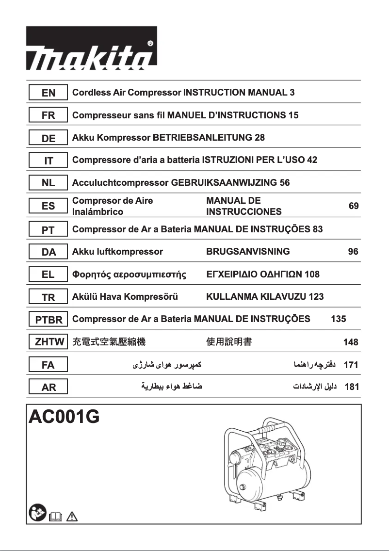 Page 1 of the manual User Manual Makita AC001G