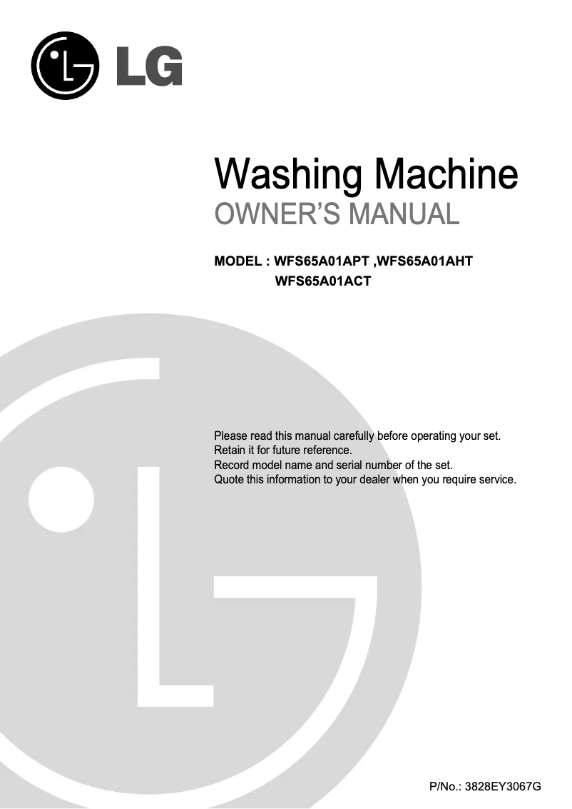 First page image of the manual for WFS65A01AHT